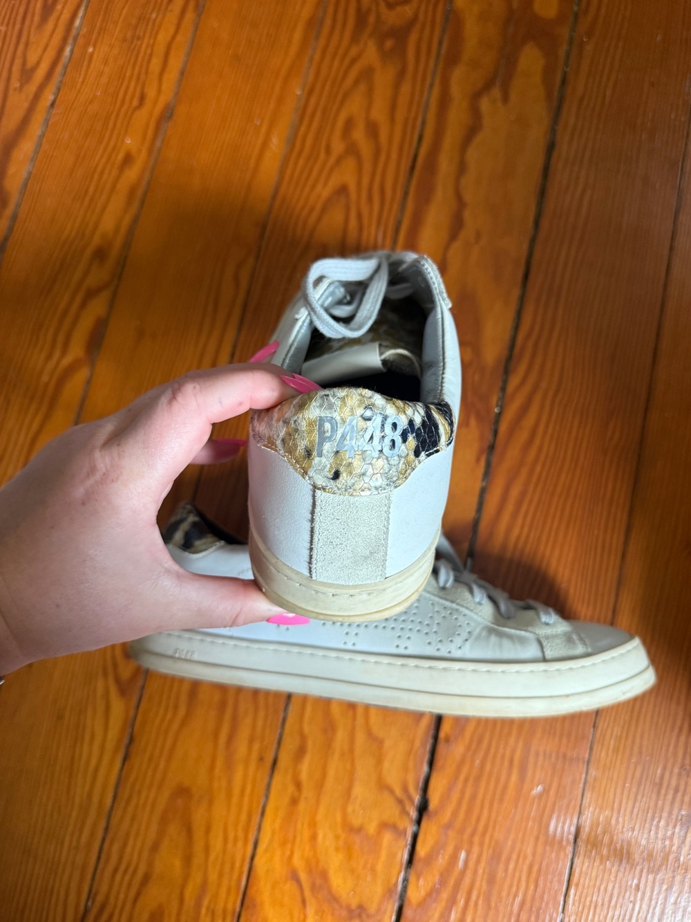 P448 White Leather Sneakers with Gray Suede and Snake-Print - Picture 4 of 4